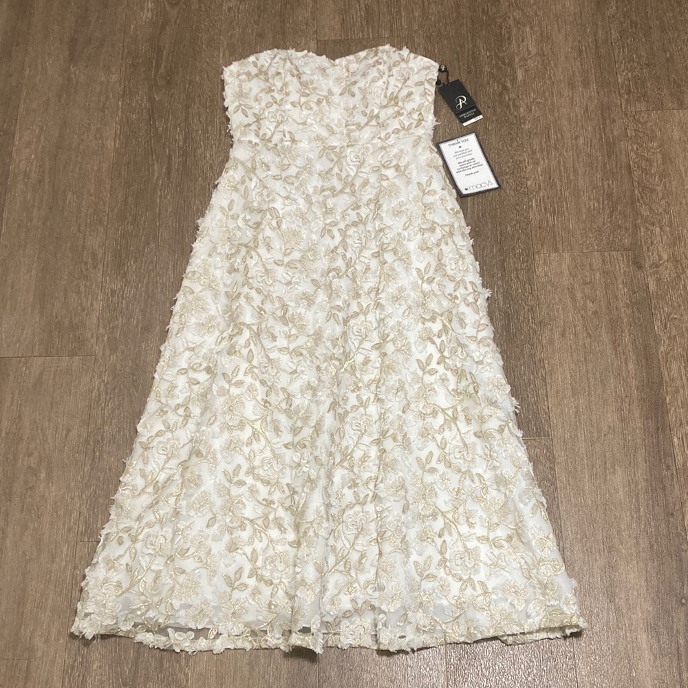 Adrianna Papell Cream and Gold Floral  Dress